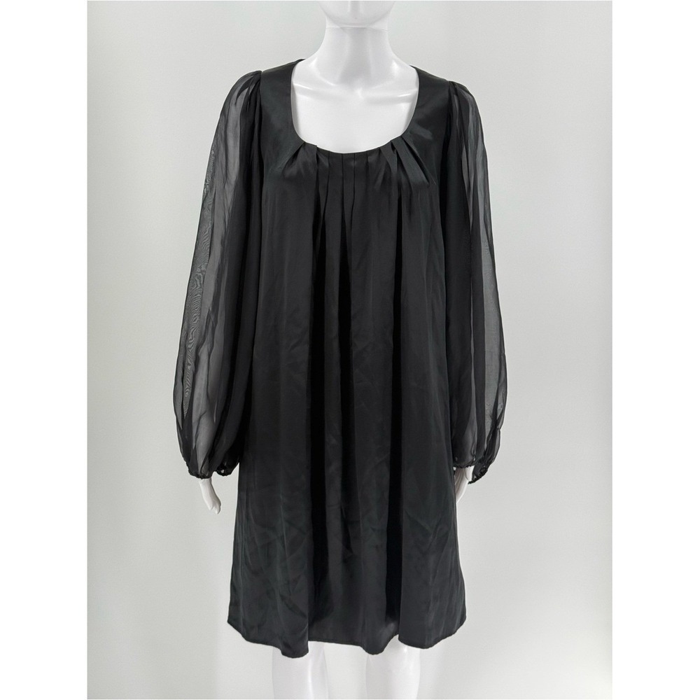 Anne Fontaine 100% Silk Lorie Shift Dress Sheer Sleeves 40